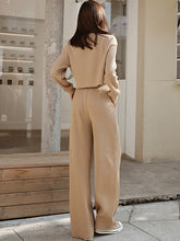 Load image into Gallery viewer, Waffle-Knit Round Neck Top and Pants Set
