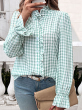 Load image into Gallery viewer, Frill Ruffled Plaid Long Sleeve Shirt

