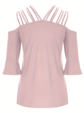 Load image into Gallery viewer, Full Size Cold Shoulder Three-Quarter Sleeve Blouse
