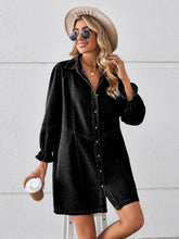 Load image into Gallery viewer, Button Up Flounce Sleeve Mini Denim Dress
