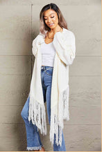 Load image into Gallery viewer, Fringe Hem Open Front Ribbed Trim Cardigan
