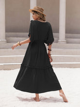 Load image into Gallery viewer, Tassel Trim Smocked V-Neck Short Sleeve Dress
