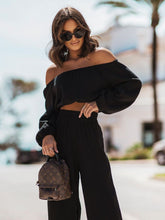 Load image into Gallery viewer, Off Shoulder Long Sleeve Top and Pants Set
