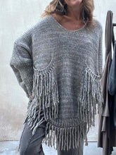 Load image into Gallery viewer, Fringe Detail Long Sleeve Sweater with Pockets
