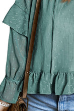 Load image into Gallery viewer, Swiss Dot Tie Neck Flounce Sleeve Blouse
