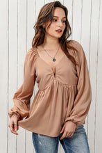 Load image into Gallery viewer, Double Take Tie Back Smocked Long Sleeve Babydoll Blouse
