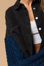 Load image into Gallery viewer, POL Contrast Sweater Sleeve Button Down Shacket
