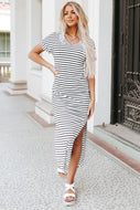 7580 Striped V-Neck Slit Dress