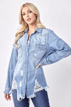 Load image into Gallery viewer, RISEN Button Up Distressed Denim Shirt
