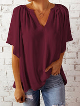 Load image into Gallery viewer, Ruched Notched Half Sleeve Blouse
