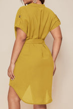 Load image into Gallery viewer, Plus Size Notched Tie Waist Mini Dress
