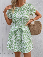 Load image into Gallery viewer, Floral Round Neck Petal Sleeve Mini Dress
