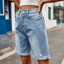 Load image into Gallery viewer, Distressed Buttoned Denim Shorts with Pockets
