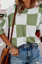 Load image into Gallery viewer, Checkered Round Neck Lantern Sleeve Top
