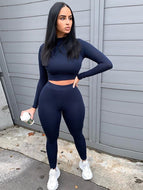 Mock Neck Long Sleeve Top and High Waist Pants Set