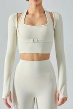 Load image into Gallery viewer, Ribbed Faux Layered Halter Neck Cropped Sports Top
