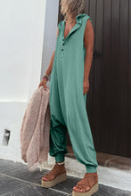 Load image into Gallery viewer, Full Size Half Button Sleeveless Jumpsuit
