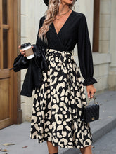 Load image into Gallery viewer, Leopard Surplice Neck Tied Dress
