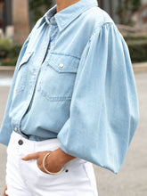 Load image into Gallery viewer, Snap Down Puff Sleeve Denim Top
