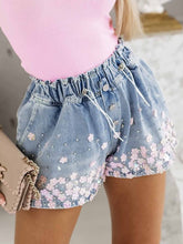 Load image into Gallery viewer, Rhinestone Drawstring Denim Shorts
