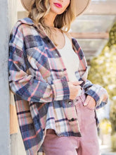 Load image into Gallery viewer, Snap Up Plaid Collared Neck Jacket with Pocket
