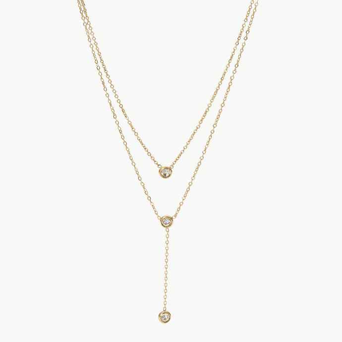 Stainless Steel Zircon Double-Layered Necklace