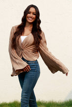Load image into Gallery viewer, Twisted Smocked Flare Sleeve Cropped Top
