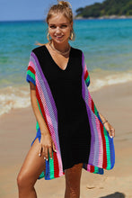 Load image into Gallery viewer, Openwork Striped Slit Knit Cover Up
