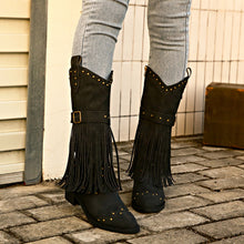 Load image into Gallery viewer, Studded Fringe Block Heel Boots
