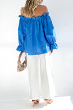 Load image into Gallery viewer, Drawstring Off-Shoulder Flounce Sleeve Blouse
