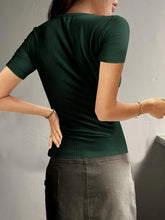 Load image into Gallery viewer, Round Neck Quarter Button Short Sleeve Top
