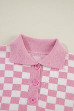 Load image into Gallery viewer, Checkered Collared Neck Dropped Shoulder Sweater
