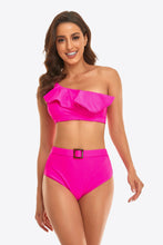 Load image into Gallery viewer, Ruffled One-Shoulder Buckled Bikini Set
