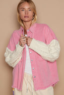 POL Contrast Sweater Sleeve Button Down Shacket