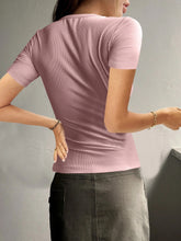 Load image into Gallery viewer, Round Neck Quarter Button Short Sleeve Top
