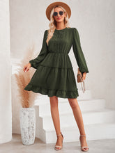 Load image into Gallery viewer, Swiss Dot Lace Trim Balloon Sleeve Dress
