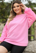 Load image into Gallery viewer, Plus Size Sequin Round Neck Dropped Shoulder Sweatshirt

