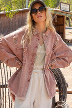 Load image into Gallery viewer, POL Button Down Raw Hem Distressed Shacket

