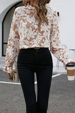 Load image into Gallery viewer, Floral Print Mock Neck Flounce Sleeve Blouse
