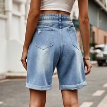 Load image into Gallery viewer, Distressed Buttoned Denim Shorts with Pockets
