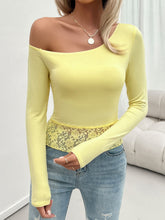 Load image into Gallery viewer, Single Shoulder Long Sleeve Lace T-Shirt

