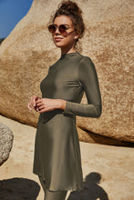 Load image into Gallery viewer, Slit Mock Neck Long Sleeve Top and Pants Swim Set
