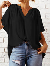 Load image into Gallery viewer, Ruched Notched Half Sleeve Blouse
