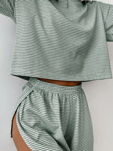 Load image into Gallery viewer, Striped Round Neck Top and Shorts Set
