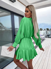 Load image into Gallery viewer, Surplice Ruffle Hem Lantern Sleeve Mini Dress
