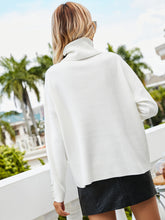 Load image into Gallery viewer, Woven Right Button Detail Rib-Knit Turtleneck Sweater
