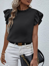 Load image into Gallery viewer, Mock Neck Ruffled Cap Sleeve Blouse
