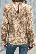 Load image into Gallery viewer, Floral Print Mock Neck Flounce Sleeve Blouse
