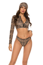 Load image into Gallery viewer, Printed Zip Up Three-Piece Swim Set
