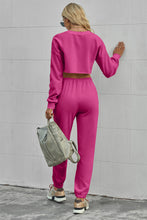 Load image into Gallery viewer, Round Neck Long Sleeve Cropped Top and Pants Set
